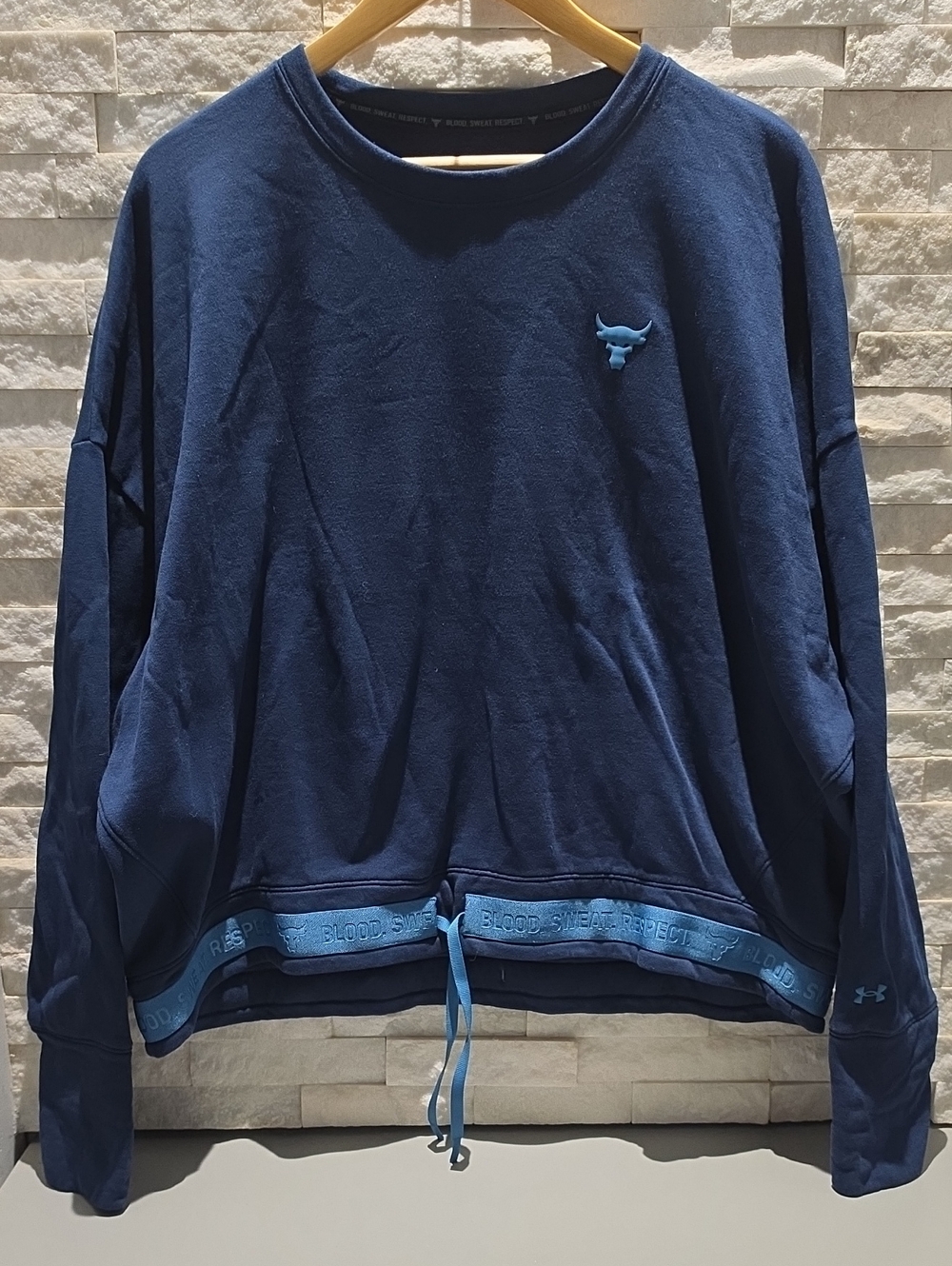 Under Armour Project Rock Navy Blue Pullover Sweatshirt with Light Blue Accents